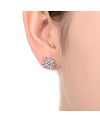 Gv Sterling Silver White Gold Balls with Clear Round Cubic Zirconia Stud Earrings