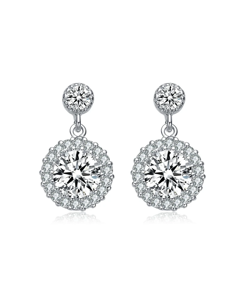 Gv Sterling Silver White Gold Plated Clear Round Cubic Zirconia Halo Tier Earrings