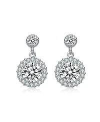 Gv Sterling Silver White Gold Plated Clear Round Cubic Zirconia Halo Tier Earrings