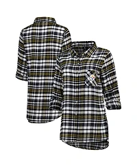 Women's Concepts Sport Black, Gold Pittsburgh Steelers Mainstay Flannel Full-Button Long Sleeve Nightshirt