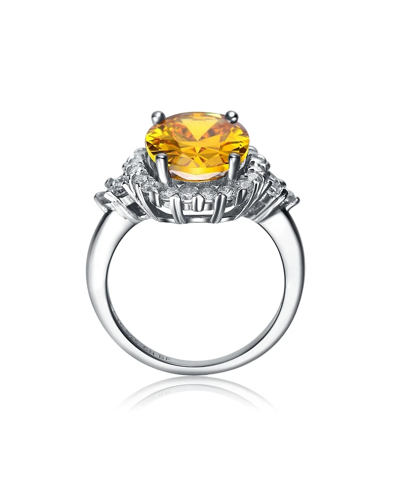 Sterling Silver Yellow Cubic Zirconia Oval Ring