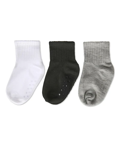 MeMoi Little Girls 3 Pairs Unisex Ribbed Non-Skid Ankle Socks