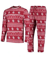 Men's Concepts Sport Crimson Oklahoma Sooners Ugly Sweater Knit Long Sleeve Top and Pant Set