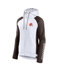 Women's Fanatics White, Brown Cleveland Browns End Around Raglan Full-Zip Hoodie