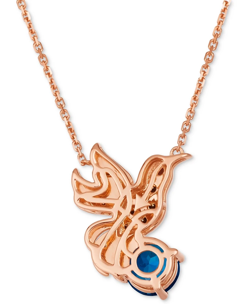 Le Vian Deep Sea Blue Topaz (1-3/8 ct. t.w.) & Diamond (1/3 ct. t.w.) Hummingbird Pendant Necklace in 14k Rose Gold, 18" + 2" extender