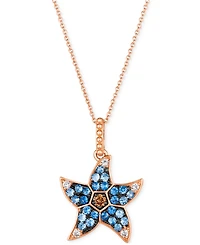 Le Vian Multi-Sapphire (5/8 ct. t.w.) & Chocolate Diamond (1/20 ct. t.w.) Starfish Pendant Necklace in 14k Rose Gold, 18" + 2" extender