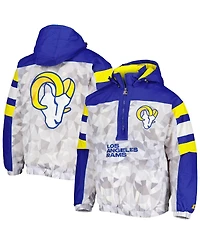 Men's Starter White, Royal Los Angeles Rams Thursday Night Gridiron Raglan Half-Zip Hooded Jacket