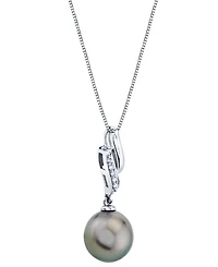 Cultured Tahitian Pearl (9mm) & Diamond Accent 18" Pendant in 14k White Gold