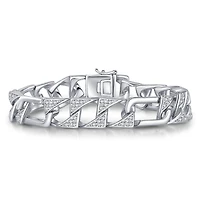 Men's Sterling Silver White Gold Plated with Iced Out Cubic Zirconia Mixed Cuban Chain Bracelet