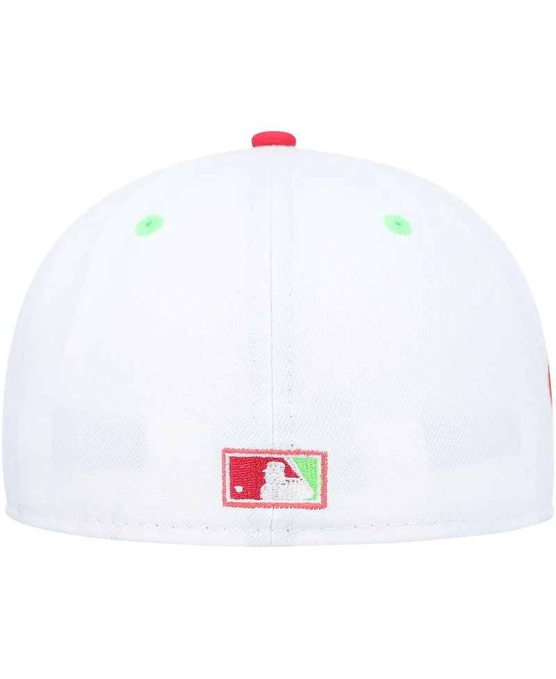 Men's New Era White, Coral Chicago White Sox Cooperstown Collection Comiskey Park 75th Anniversary Strawberry Lolli 59FIFTY Fitted Hat