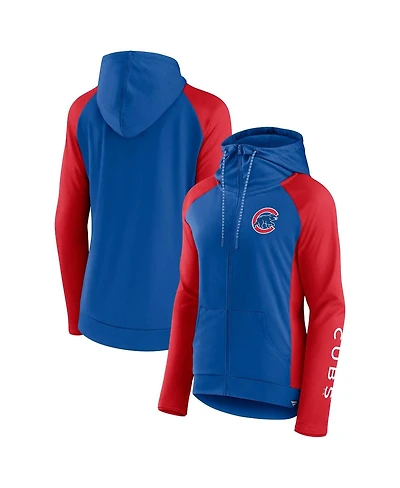 Women's Fanatics Royal, Red Chicago Cubs Iconic Raglan Full-Zip Hoodie