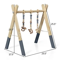 Costway Baby Foldable Wooden Gym with 3 Wooden Teething Toys
