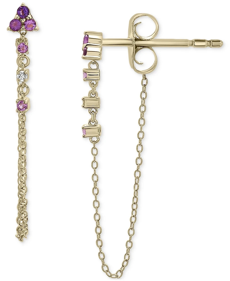 2-Pc. Set Amethyst (5/8 ct. t.w.) & Lab-grown White Sapphire (1/20 ct. t.w.) Hoop & Chain Drop Earrings in 14k Gold-Plated Sterling Silver