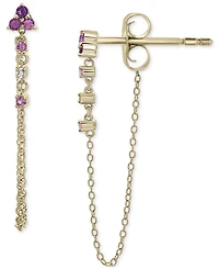 2-Pc. Set Amethyst (5/8 ct. t.w.) & Lab-grown White Sapphire (1/20 ct. t.w.) Hoop & Chain Drop Earrings in 14k Gold-Plated Sterling Silver
