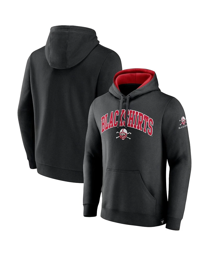 Men's Fanatics Black Nebraska Huskers Arch and Logo Tackle Twill Pullover Hoodie