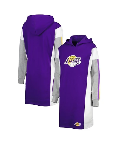 Women's G-iii 4Her by Carl Banks Purple, White Los Angeles Lakers Bootleg Long Sleeve Hoodie T-shirt Dress