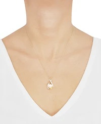 Honora Cultured Freshwater Pearl (9mm) and Diamond Accent Pendant 18" Necklace 14k Gold