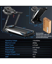 4.75HP Electric Folding Treadmill W/App Auto Incline Preset Programs Speakers