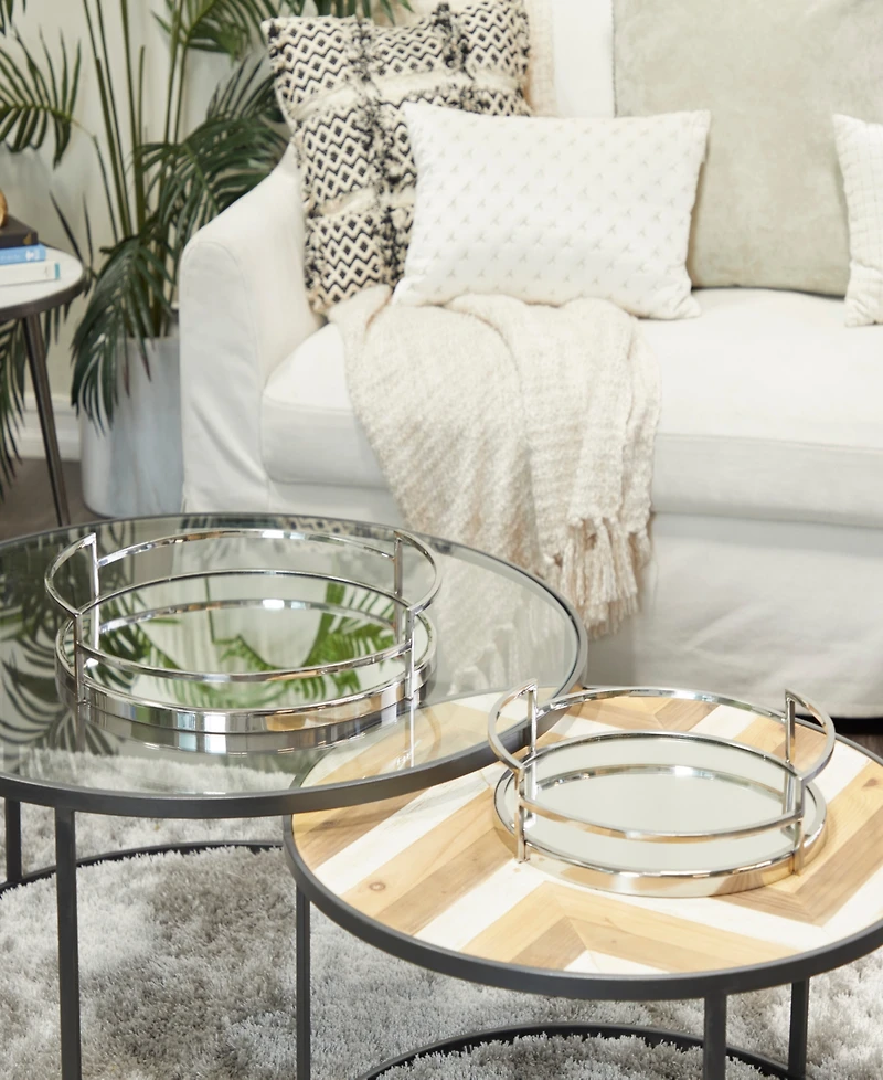 The Novogratz Silver Stainless Steel Metal Mirrored Tray, Set of 2