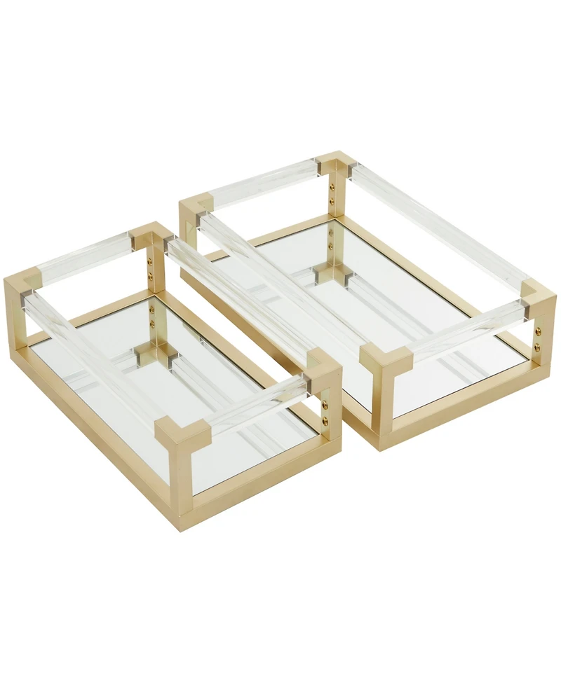 CosmoLiving by Cosmopolitan Metal Mirrored Tray with Acrylic Handles, Set of 2, 20", 18" W