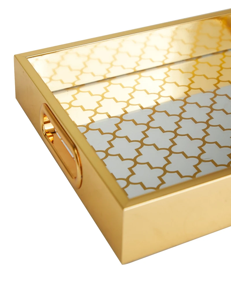 Rosemary Lane Plastic Mirrored Geometric Tray, Set of 2, 16", 14" W