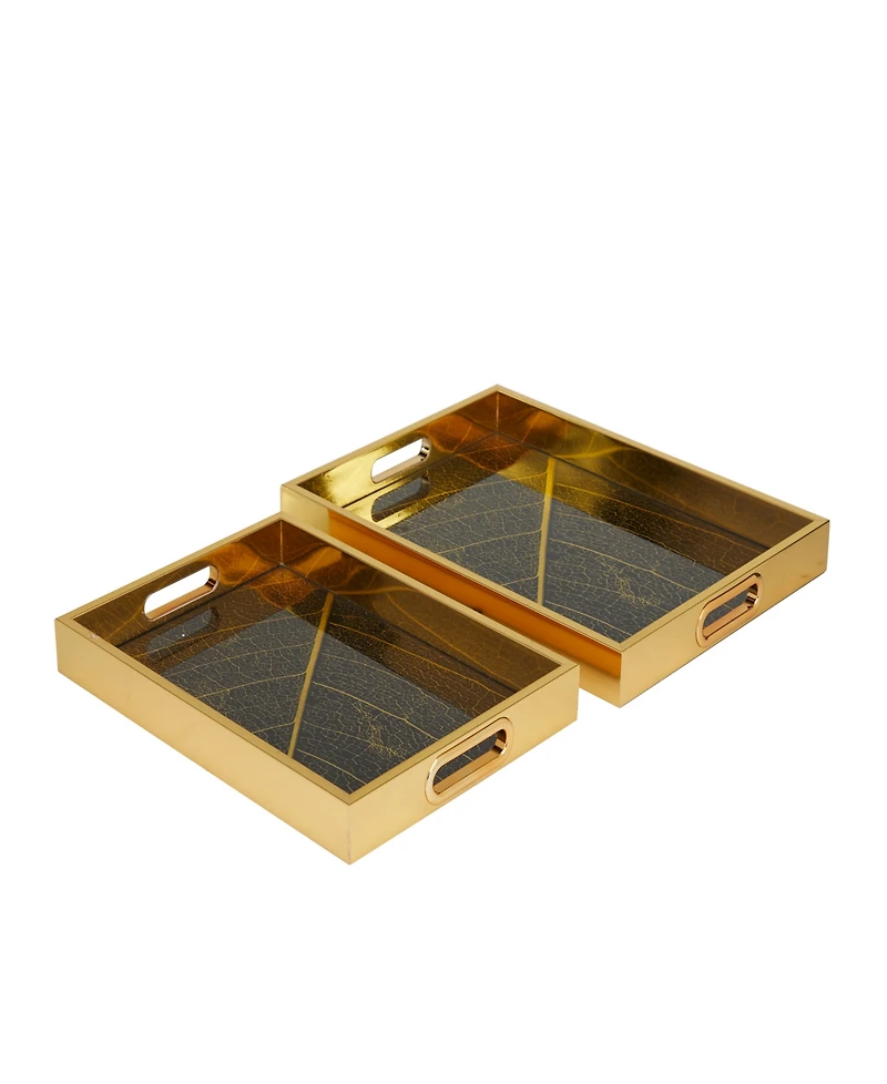 Rosemary Lane Plastic Geometric Tray with Black Glass, Set of 2, 16", 14" W