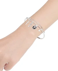 Unwritten Silver-Plated Cross "Faith" Multi Charm Twist Design Bangle Bracelet