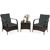 3 Pcs Patio Rattan Furniture Set Coffee Table & 2 Rattan Chair