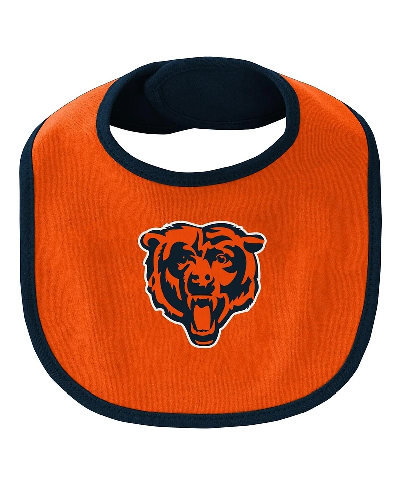 Newborn and Infant Boys Girls Navy, Orange Chicago Bears Little Champ Three-Piece Bodysuit Bib Booties Set