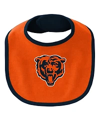 Newborn and Infant Boys Girls Navy, Orange Chicago Bears Little Champ Three-Piece Bodysuit Bib Booties Set
