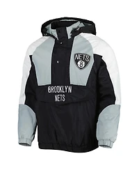 Men's Starter Black Brooklyn Nets Body Check Raglan Hoodie Half-Zip Jacket