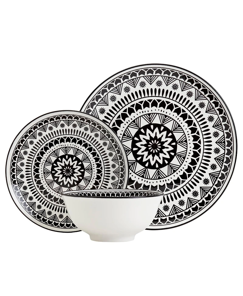 Tabletops Unlimited 12 Pc. Black Pad Print Dinnerware Set, Service for 4