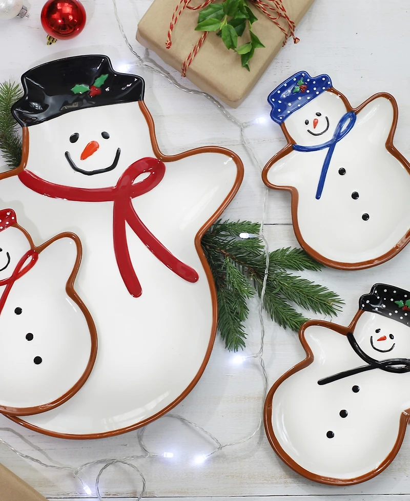 Euro Ceramica Winterfest Snowman Plates, Set of 4
