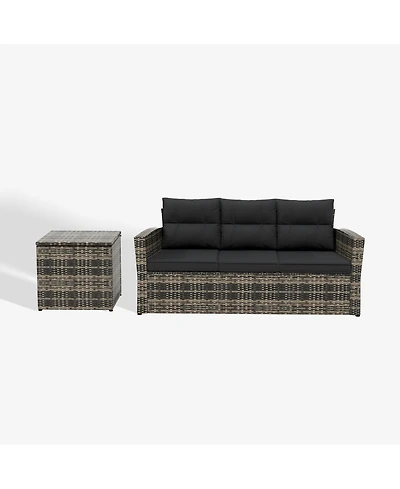 WestinTrends 2-Piece Pe Rattan Wicker Outdoor Sofa with Cushions Side Table Set