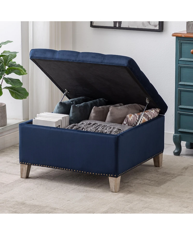 WestinTrends Square Velvet Tufted Storage Ottoman for Living Room Bedroom