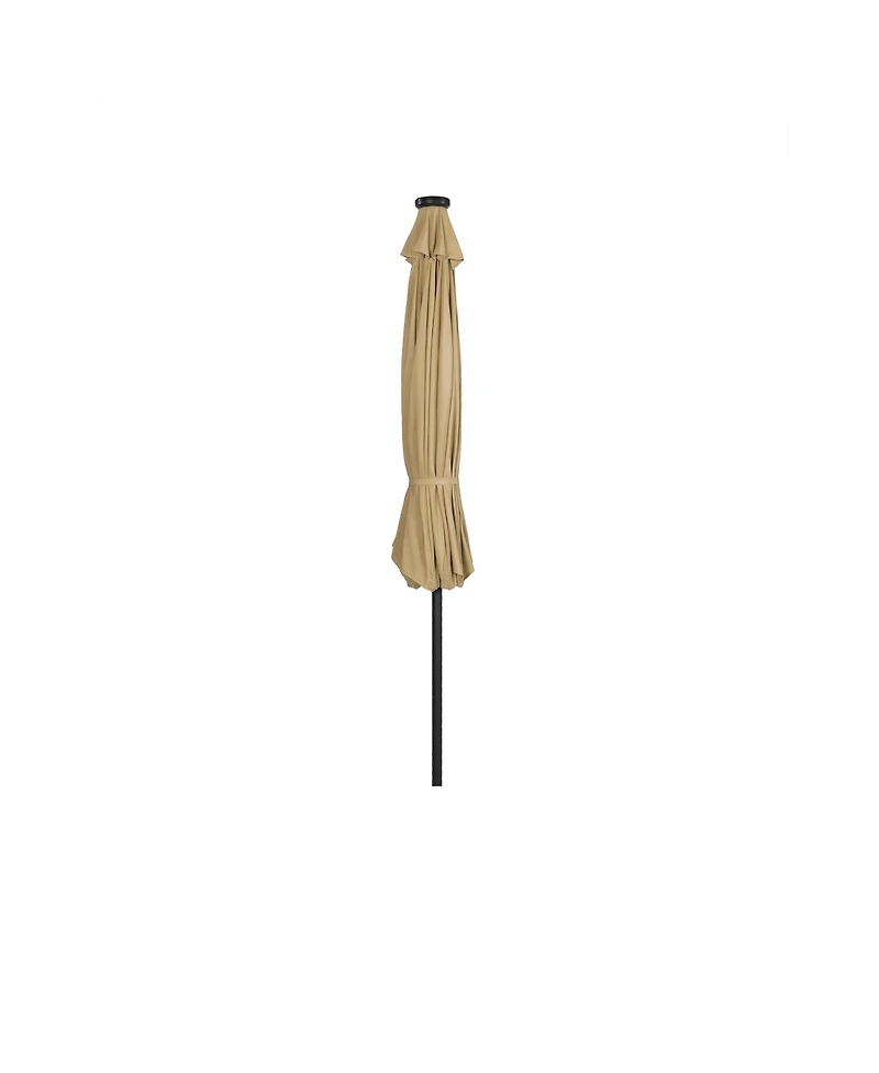 9 ft. Patio Solar Power Led lights Market Umbrella with Bronze Round Base