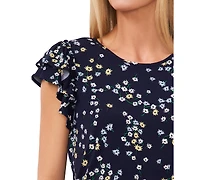 CeCe Women's Double-Ruffled Flutter-Sleeve Knit Top