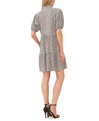 CeCe Women's Gingham Babydoll Elbow-Sleeve Tiered Dress