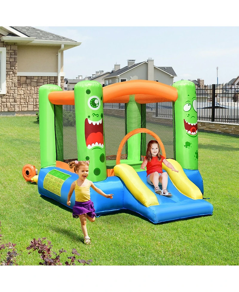Costway Inflatable Bounce House Jumper Castle Kids Playhouse w/ Basketball Hoop & Slide