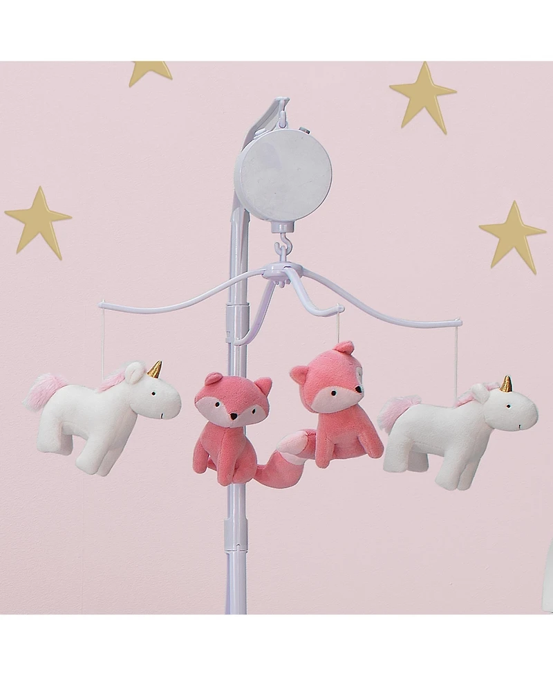 Bedtime Originals Rainbow Unicorn and Fox White/Coral Musical Baby Crib Mobile