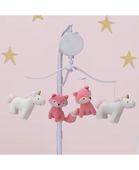 Bedtime Originals Rainbow Unicorn and Fox White/Coral Musical Baby Crib Mobile