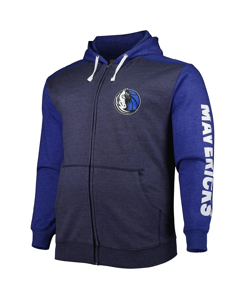 Men's Fanatics Navy, Royal Dallas Mavericks Big and Tall Down and Distance Full-Zip Hoodie