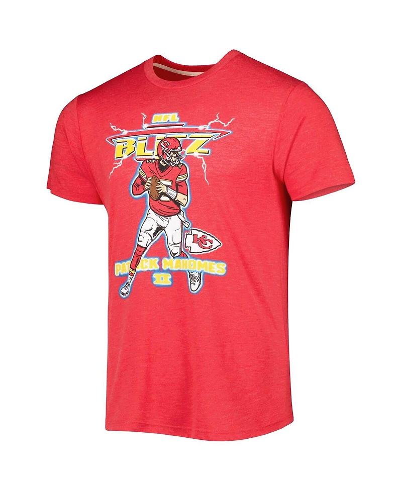 Men's Homage Patrick Mahomes Heathered Red Kansas City Chiefs Nfl Blitz Player Tri-Blend T-shirt