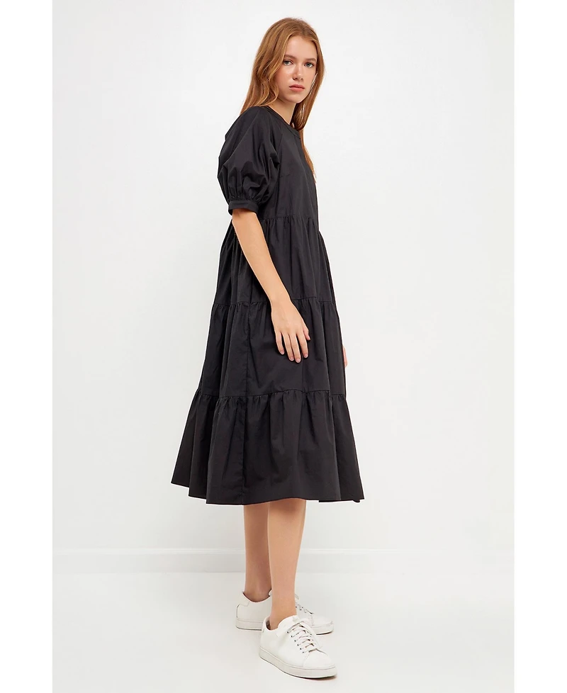 English Factory Women's Short Puff Sleeve Midi Dress
