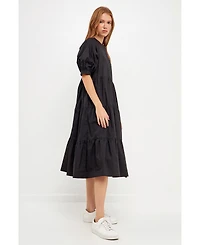 English Factory Women's Short Puff Sleeve Midi Dress