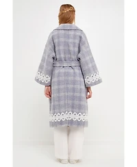 English Factory Women's Long Plaid Wrap Coat