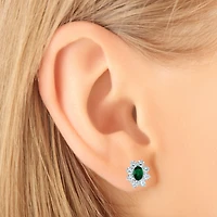 Sterling Silver White Gold Plated Flower Shape Earrings