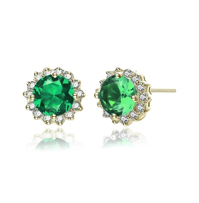 Sterling Silver Clear and Deep Color Cubic Zirconia Button Earrings