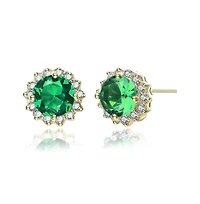 Sterling Silver Clear and Deep Color Cubic Zirconia Button Earrings