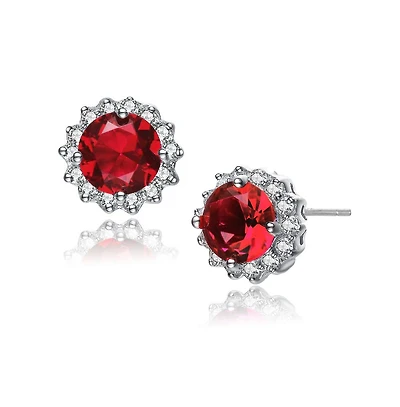 Sterling Silver Clear and Deep Color Cubic Zirconia Button Earrings